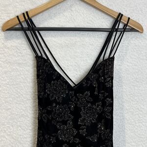 Vintage Jessica McClintock Gunne Sax Black Velvet Glitter Evening Dress 5/6 NWT